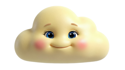 Smiling cloud with rosy cheeks PNG isolated on transparent background, cute cartoon weather element for kids design