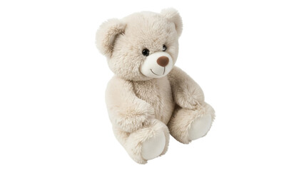 Adorable fluffy teddy bear sitting isolated PNG, soft plush toy for kids and collectors on transparent background