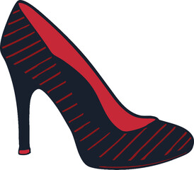  American pair of isolated black high heel shoes on a woman wearing stylish striped red socks and stockings showcases a fun fashion style for her legs and feet