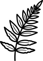 Minimalist Hand-Drawn Black and White Illustration of a Fern Leaf, Perfect for Botanical Themes, Eco-Friendly Designs, and Natural Decor Projects, Offering a Simple Yet Elegant Organic Graphic Element