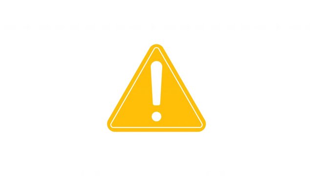 Yellow Exclamation mark in triangle icon. Animated yellow warning triangle icon representing caution and attention. Suitable for notifications, safety messages, instructions, user interface alerts, an