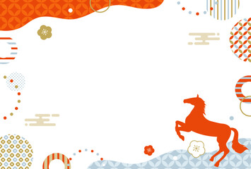 Naklejka na ściany i meble 和柄 午年 梅 曲線フレーム 正月 新年 年賀状 2026年