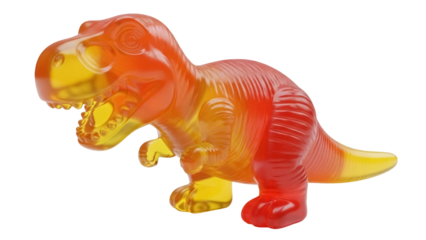 Translucent orange and yellow Tyrannosaurus Rex toy isolated PNG, dinosaur figurine for kids and educational resources