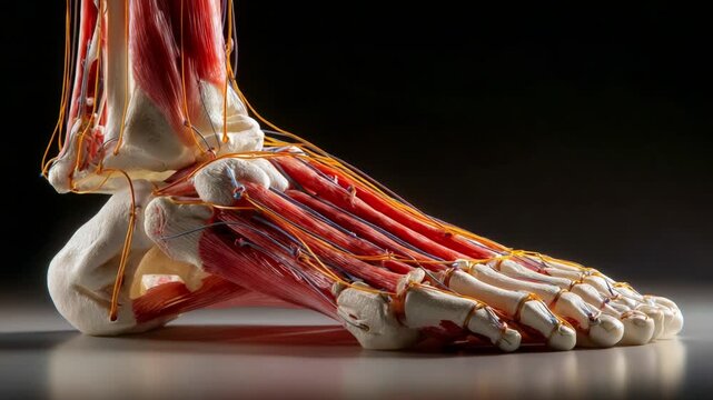 Detailed Anatomical Structure of the Human Foot: A Close-Up View of Musculature, Tendons, and Nerves to Enhance Understanding of Foot Biology and Function