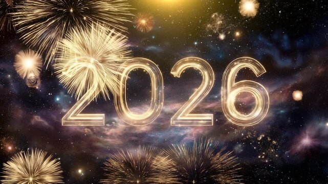 宇宙の花火に包まれる中央の2026
