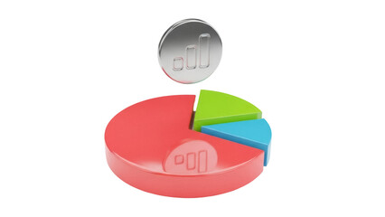Colorful pie chart with silver graph icon isolated PNG, business data visualization for presentations and infographics on transparent background