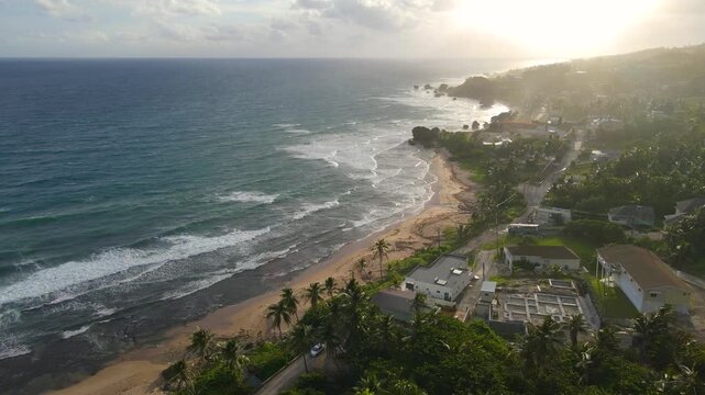 Bathsheba Beach aerial view including mushroom rock in village of Bathsheba, Saint Joseph, Barbados. 