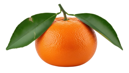Fresh orange with leaves isolated PNG, vibrant citrus fruit on transparent background for healthy eating and vitamin C