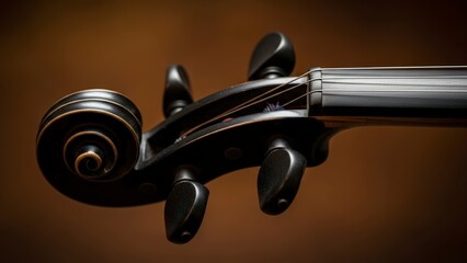 Close-up of a Vintage Violin Scroll and Tuning Pegs.