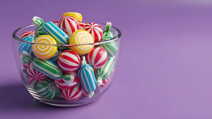 Colorful candies in glass bowl, sweet treats, candy assortment
