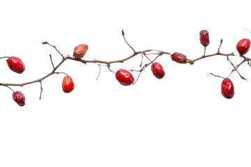 Red jujube berries on a bare branch isolated on transparent background. Dried red chinese jujube isolated on white background.