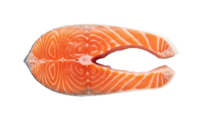 Fresh salmon steak isolated PNG on transparent background, raw fish fillet for healthy eating and gourmet seafood dishes