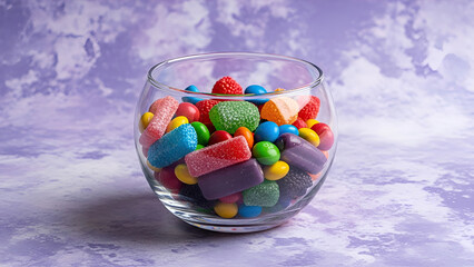 Colorful jelly beans in a glass bowl