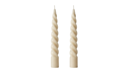 Elegant ivory spiral taper candles isolated PNG, classic twisted candlesticks for romantic dinners and special occasions on transparent background