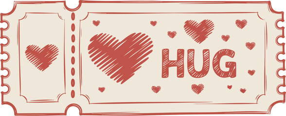 Vintage style ticket with heart design and hug message