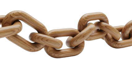Wooden Chain Links on White Background - Strong Connection Concept