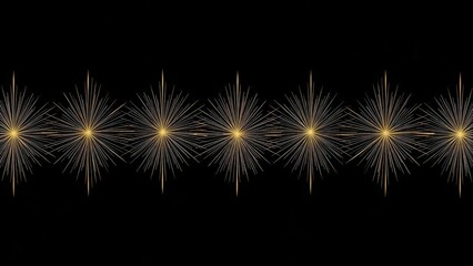 Abstract Golden Light Bursts on Black Background.
