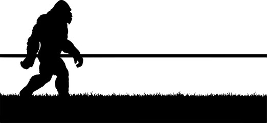 Bigfoot Silhouette in Mountain Wilderness Illustration