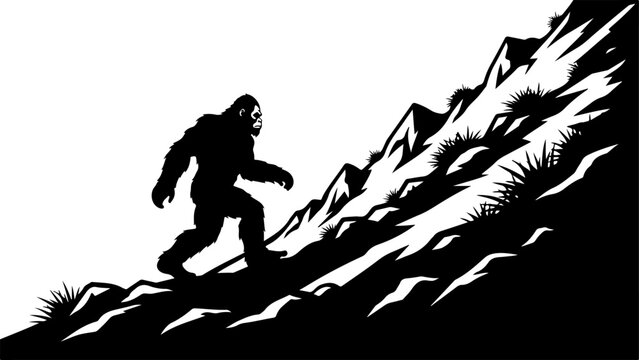 Bigfoot Silhouette in Mountain Wilderness Illustration