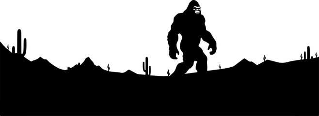 Bigfoot Silhouette in Mountain Wilderness Illustration