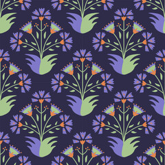 Seamless ethnic decorative vector floral pattern
