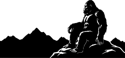 Bigfoot Silhouette in Mountain Wilderness Illustration