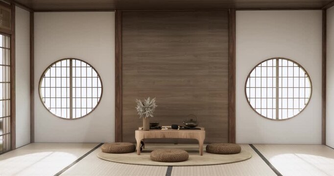 low table in room Japanese style with decoration muji minimal. 3D rendering
