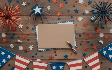 Obraz premium Patriotic arrangement with blank space for message and festive american decorations