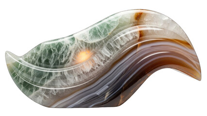 Polished Agate Stone with Swirling Layers of Green, White, and Brown