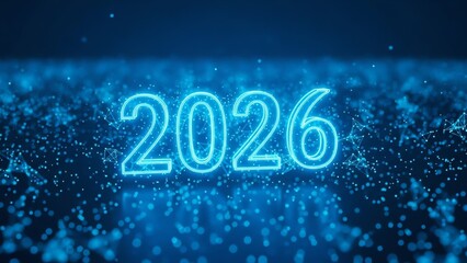 Year 2026 digital numbers glowing blue