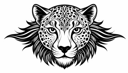 Fototapeta premium Vector illustration of a leopard head with decorative elements in black and white.
