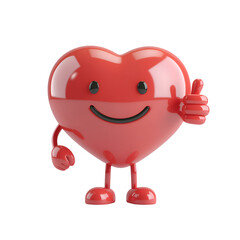 Fototapeta premium Cheerful Heart: This adorable animated heart character offers a friendly thumbs-up, embodying warmth, love, and positivity, perfect for conveying messages of affection and well-being.