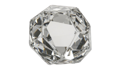 Transparent Geometric Crystal Gemstone, Faceted Diamond Object, Clear Luxury Stone