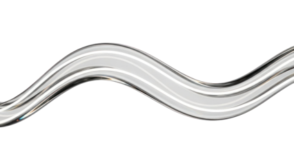 Abstract Wavy Liquid Flowing Transparent Tube, Isolated on White Background