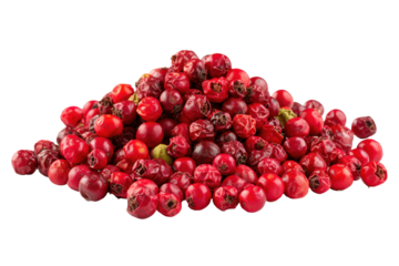 Pile of red cranberries isolated on transparent background. Pile of bright red cranberries isolated on white background.