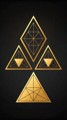 Golden geometric shapes on black background with glittering effect