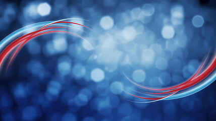 abstract patriotic light wave background with red white blue flowing lines and bokeh
