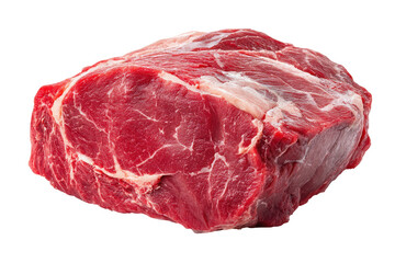 Fototapeta premium Raw beef chuck roast with marbling isolated on transparent background. Close-up raw beef ribeye steak marbled with fat isolated on white background.