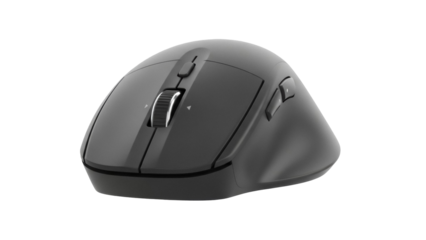 Ergonomic computer mouse isolated PNG on transparent background, wireless office equipment for comfortable work and precise navigation