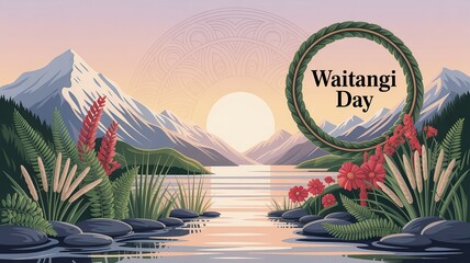 Waitangi day: a serene landscape of mountains and water
