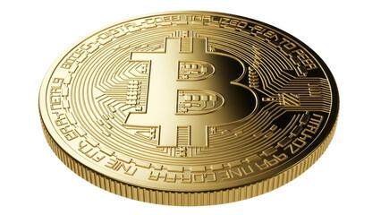 Golden Bitcoin coin isolated PNG on transparent background, cryptocurrency digital money for investment and finance