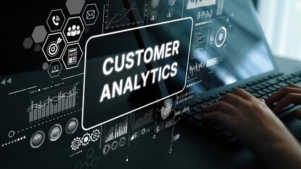 Advanced Customer Analytics in Digital Marketing with Data Visualization and Insightful Graphics Displayed on Modern Screen. Asymptotic smart data analytic.
