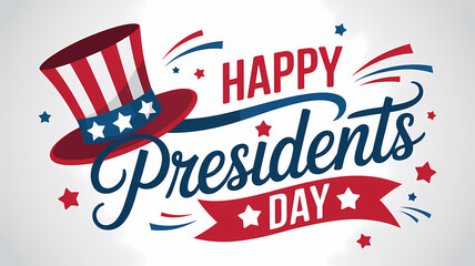 happy presidents day patriotic typography illustration with uncle sam hat