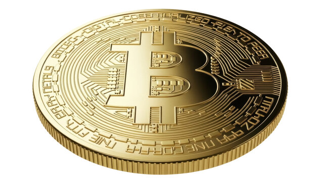 Golden Bitcoin coin isolated PNG on transparent background, cryptocurrency digital money for investment and finance - Powered by Adobe