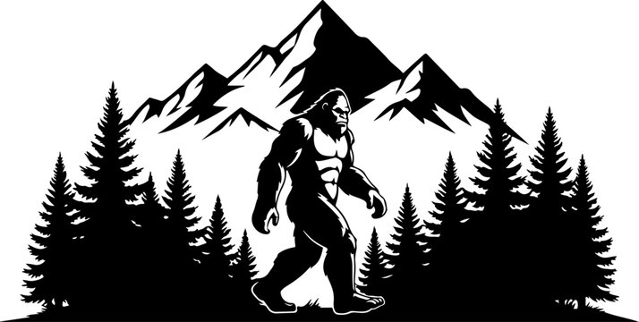 Bigfoot Silhouette Mountain Scene