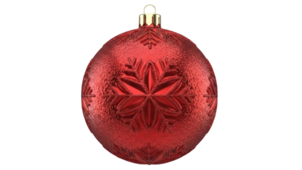 Red Christmas ball with snowflake pattern isolated PNG, festive holiday ornament for seasonal decoration and graphic design projects