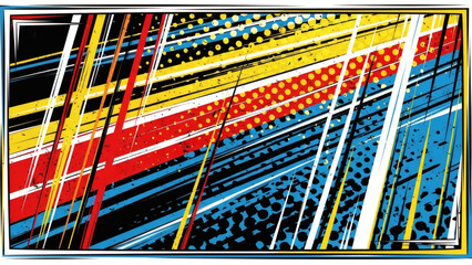 Vibrant Abstract Diagonal Lines and Halftone Dots Pop Art Grunge Background Design