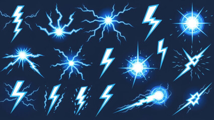 Dynamic Electric Lightning Bolts and Powerful Energy Shock Effects Set
