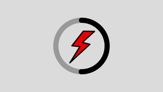 Red lightning bolt symbol inside a circular progress bar loading animation on a light gray