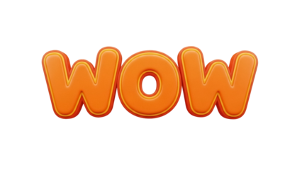 Orange 3D WOW text PNG isolated on transparent background, cartoon style lettering for kids design and playful communication